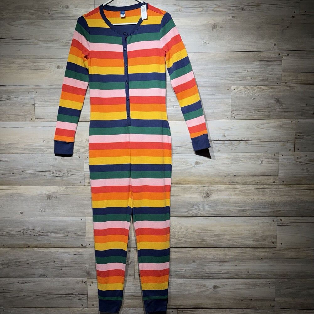 Old Navy Pajamas Thermal One-Piece Womens Waffle Knit Women’s S Retro Rainbow